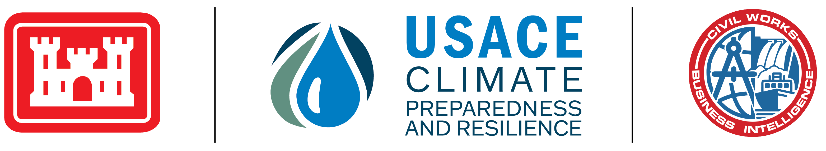 United States Army Corps of Engineers (USACE), Climate Preparedness and Resilience (CPR), and Civil Works Business Intelligence (CWBI) logos